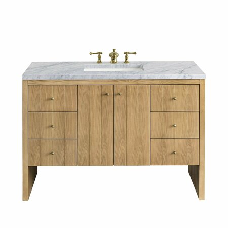 JAMES MARTIN VANITIES Hudson 48in Single Vanity, Light Natural Oak w/ 3 CM Carrara Marble Top 435-V48-LNO-3CAR